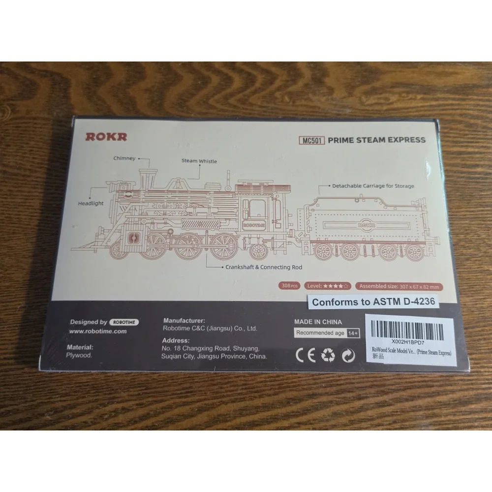 ROKR Prime Steam Express/3-D Mechanical Wooden Train Model Puzzle Kit/1:80 scale